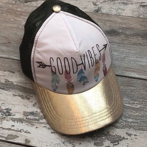 Good Vibes Cap with Gold Metallic Brim